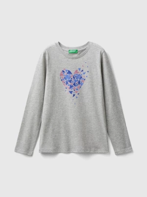 Benetton, Long Sleeve Organic Cotton T-shirt, size M, Light Gray, Kids United Colors of Benetton