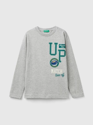 Benetton, Long Sleeve Organic Cotton T-shirt, size S, Light Gray, Kids United Colors of Benetton