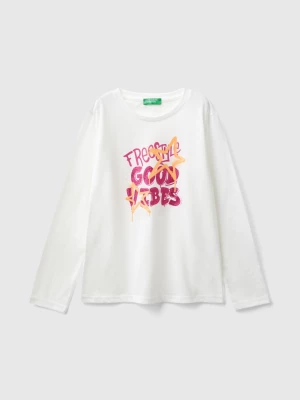 Benetton, Long Sleeve Organic Cotton T-shirt, size XL, Creamy White, Kids United Colors of Benetton