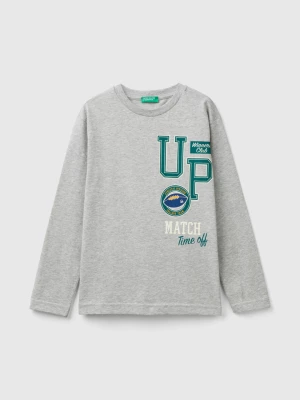 Benetton, Long Sleeve Organic Cotton T-shirt, size XL, Light Gray, Kids United Colors of Benetton