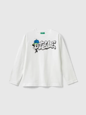 Benetton, Long Sleeve Organic Cotton T-shirt, size XL, White, Kids United Colors of Benetton