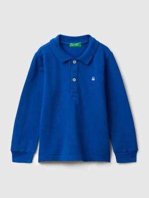 Benetton, Long Sleeve Polo In Cotton, Size: 104, Bright Blue, Kids United Colors of Benetton