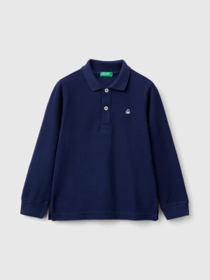 Benetton, Long Sleeve Polo In Cotton, size 116, Dark Blue, Kids United Colors of Benetton