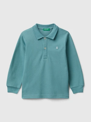 Benetton, Long Sleeve Polo In Cotton, Size: 116, Sky Blue, Kids United Colors of Benetton