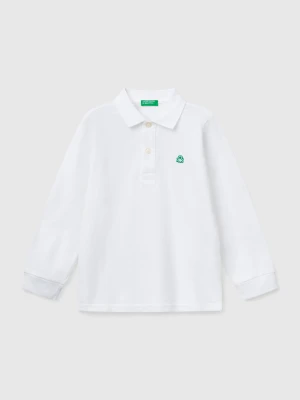 Benetton, Long Sleeve Polo In Cotton, size 116, White, Kids United Colors of Benetton