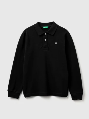 Benetton, Long Sleeve Polo In Cotton, Size: XL, Black, Kids United Colors of Benetton