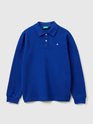 Benetton, Long Sleeve Polo In Cotton, Size: XL, Bright Blue, Kids United Colors of Benetton