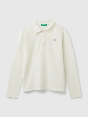 Benetton, Long Sleeve Polo In Cotton, size XL, Creamy White, Kids United Colors of Benetton