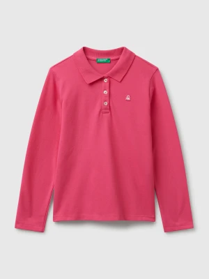Benetton, Long Sleeve Polo In Cotton, Size: XL, Fuchsia, Kids United Colors of Benetton