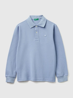 Benetton, Long Sleeve Polo In Cotton, Size: XL, Light Blue, Kids United Colors of Benetton