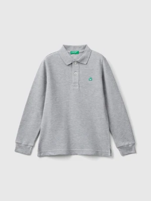 Benetton, Long Sleeve Polo In Cotton, size XL, Light Gray, Kids United Colors of Benetton