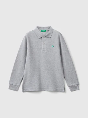 Benetton, Long Sleeve Polo In Cotton, Size: XL, Light Gray, Kids United Colors of Benetton