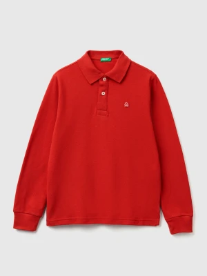 Benetton, Long Sleeve Polo In Cotton, size XL, Red, Kids United Colors of Benetton