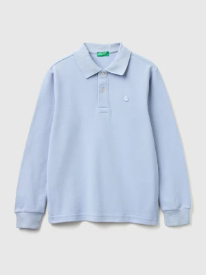 Benetton, Long Sleeve Polo In Cotton, size XL, Sky Blue, Kids United Colors of Benetton