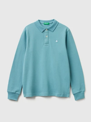 Benetton, Long Sleeve Polo In Cotton, Size: XL, Sky Blue, Kids United Colors of Benetton