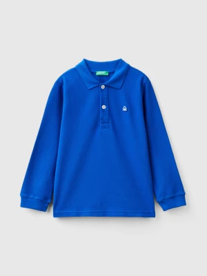 Benetton, Long Sleeve Polo In Organic Cotton, size 116, Bright Blue, Kids United Colors of Benetton