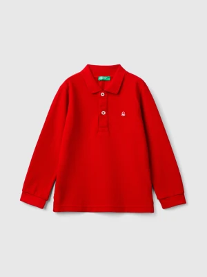 Benetton, Long Sleeve Polo In Organic Cotton, size 116, Red, Kids United Colors of Benetton