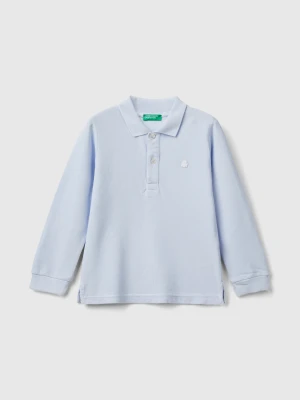 Benetton, Long Sleeve Polo In Organic Cotton, size 116, Sky Blue, Kids United Colors of Benetton