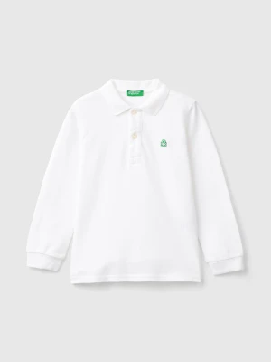 Benetton, Long Sleeve Polo In Organic Cotton, size 116, White, Kids United Colors of Benetton