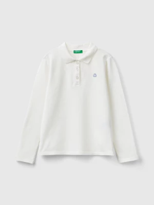 Benetton, Long Sleeve Polo In Organic Cotton, size 2XL, Creamy White, Kids United Colors of Benetton