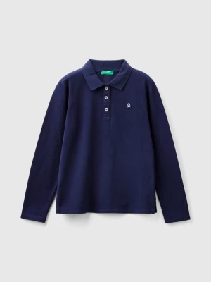 Benetton, Long Sleeve Polo In Organic Cotton, size 3XL, Dark Blue, Kids United Colors of Benetton