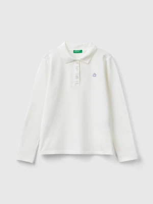 Benetton, Long Sleeve Polo In Organic Cotton, size L, Creamy White, Kids United Colors of Benetton