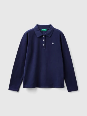 Benetton, Long Sleeve Polo In Organic Cotton, size L, Dark Blue, Kids United Colors of Benetton