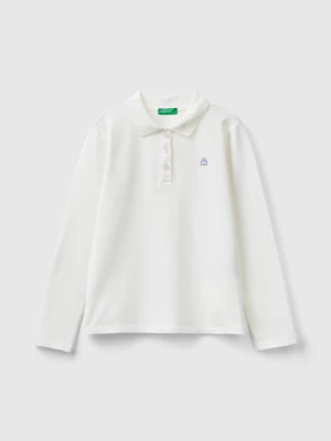 Benetton, Long Sleeve Polo In Organic Cotton, size S, Creamy White, Kids United Colors of Benetton