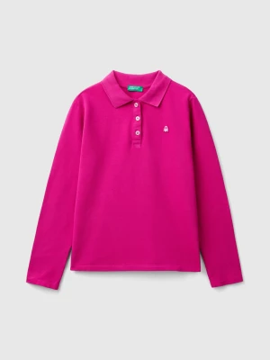 Benetton, Long Sleeve Polo In Organic Cotton, size XL, Fuchsia, Kids United Colors of Benetton