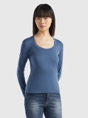 Benetton, Long Sleeve Pure Cotton T-shirt, size L, Air Force Blue, Women United Colors of Benetton