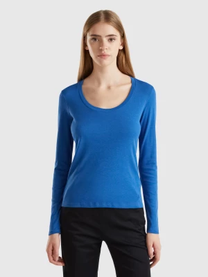 Benetton, Long Sleeve Pure Cotton T-shirt, size L, Air Force Blue, Women United Colors of Benetton