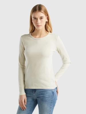 Benetton, Long Sleeve Pure Cotton T-shirt, size L, Beige, Women United Colors of Benetton