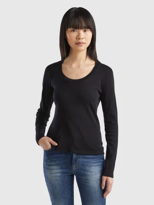 Benetton, Long Sleeve Pure Cotton T-shirt, size L, Black, Women United Colors of Benetton