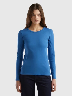 Benetton, Long Sleeve Pure Cotton T-shirt, size L, Blue, Women United Colors of Benetton