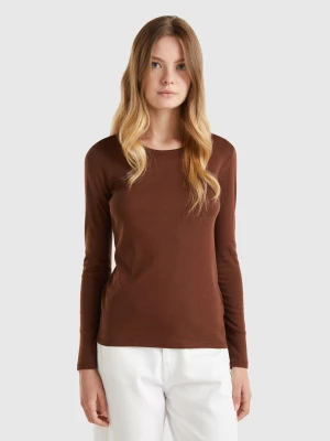 Benetton, Long Sleeve Pure Cotton T-shirt, size L, Brown, Women United Colors of Benetton