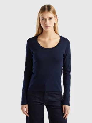 Benetton, Long Sleeve Pure Cotton T-shirt, size L, Dark Blue, Women United Colors of Benetton