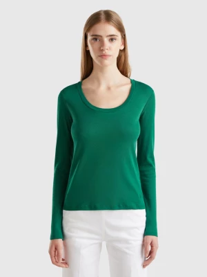 Benetton, Long Sleeve Pure Cotton T-shirt, size L, Dark Green, Women United Colors of Benetton