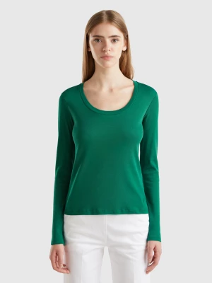 Benetton, Long Sleeve Pure Cotton T-shirt, size L, Dark Green, Women United Colors of Benetton