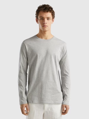 Benetton, Long Sleeve Pure Cotton T-shirt, size L, Light Gray, Men United Colors of Benetton