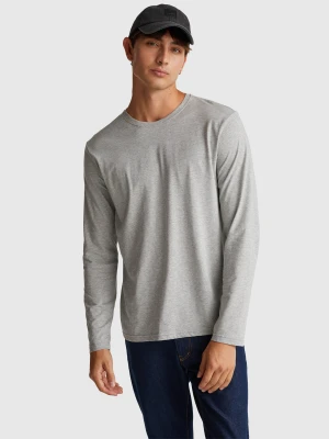Benetton, Long Sleeve Pure Cotton T-shirt, Size: XL, Light Gray, Men United Colors of Benetton