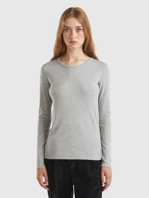 Benetton, Long Sleeve Pure Cotton T-shirt, size L, Light Gray, Women United Colors of Benetton