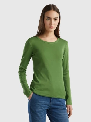 Benetton, Long Sleeve Pure Cotton T-shirt, size L, Military Green, Women United Colors of Benetton