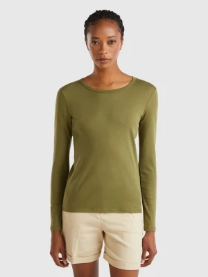 Benetton, Long Sleeve Pure Cotton T-shirt, size L, Military Green, Women United Colors of Benetton