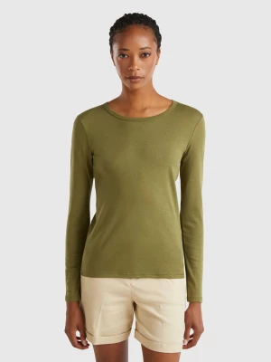 Benetton, Long Sleeve Pure Cotton T-shirt, size L, Military Green, Women United Colors of Benetton