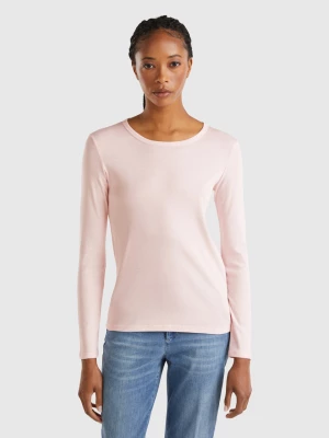 Benetton, Long Sleeve Pure Cotton T-shirt, size L, Pastel Pink, Women United Colors of Benetton