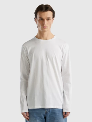 Benetton, Long Sleeve Pure Cotton T-shirt, size L, White, Men United Colors of Benetton