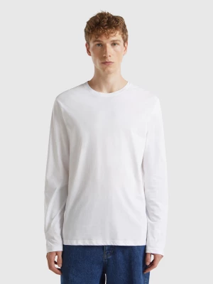 Benetton, Long Sleeve Pure Cotton T-shirt, size L, White, Men United Colors of Benetton