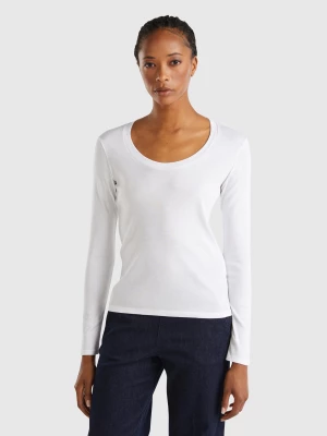 Benetton, Long Sleeve Pure Cotton T-shirt, size L, White, Women United Colors of Benetton