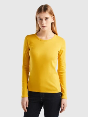 Benetton, Long Sleeve Pure Cotton T-shirt, size L, Yellow, Women United Colors of Benetton