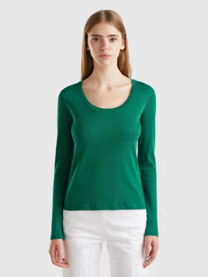 Benetton, Long Sleeve Pure Cotton T-shirt, size M, Dark Green, Women United Colors of Benetton